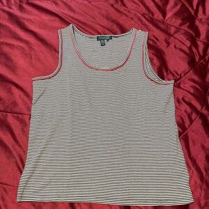 Lauren Ralph Lauren Black and White Striped Tank Top with Red Trim Size 1X